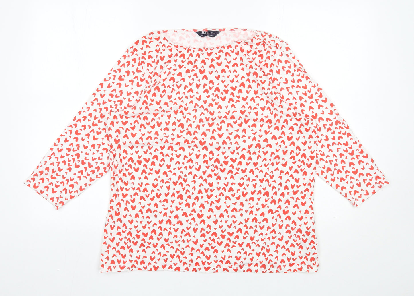 Marks and Spencer Womens White  Cotton Jersey T-Shirt Size 20 Round Neck - Heart Print