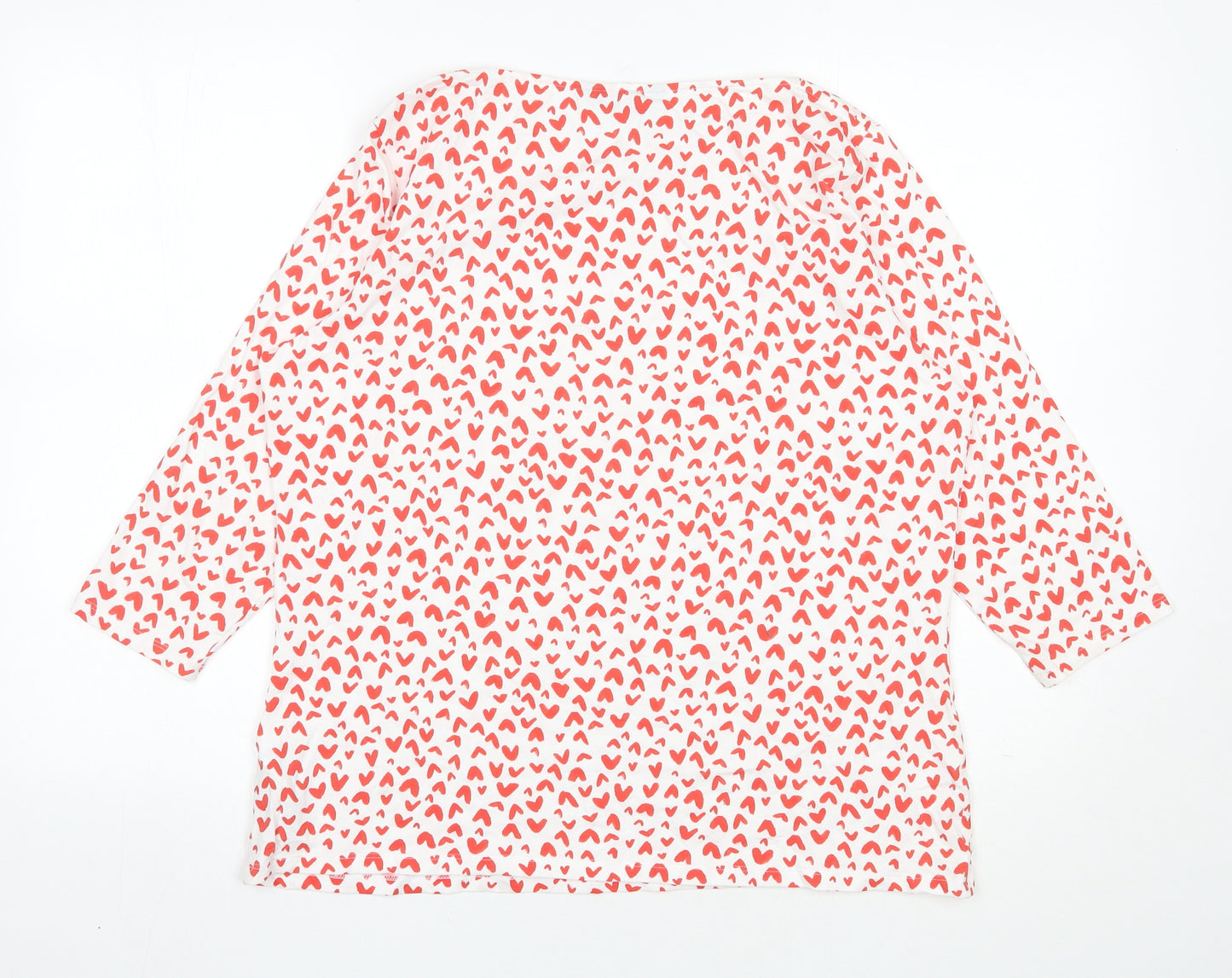 Marks and Spencer Womens White  Cotton Jersey T-Shirt Size 20 Round Neck - Heart Print