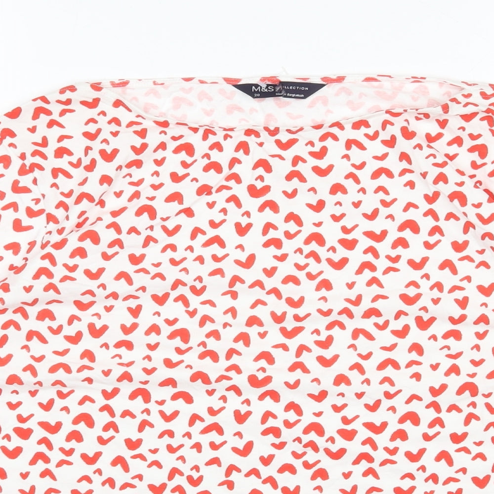 Marks and Spencer Womens White  Cotton Jersey T-Shirt Size 20 Round Neck - Heart Print