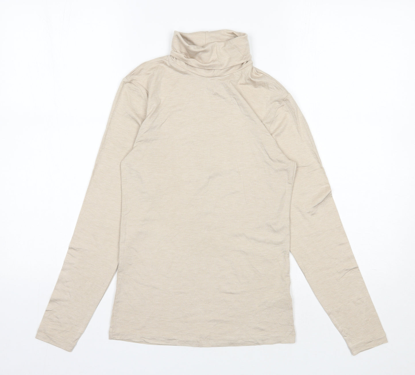 Marks and Spencer Womens Beige  Acrylic Jersey T-Shirt Size 14 Roll Neck
