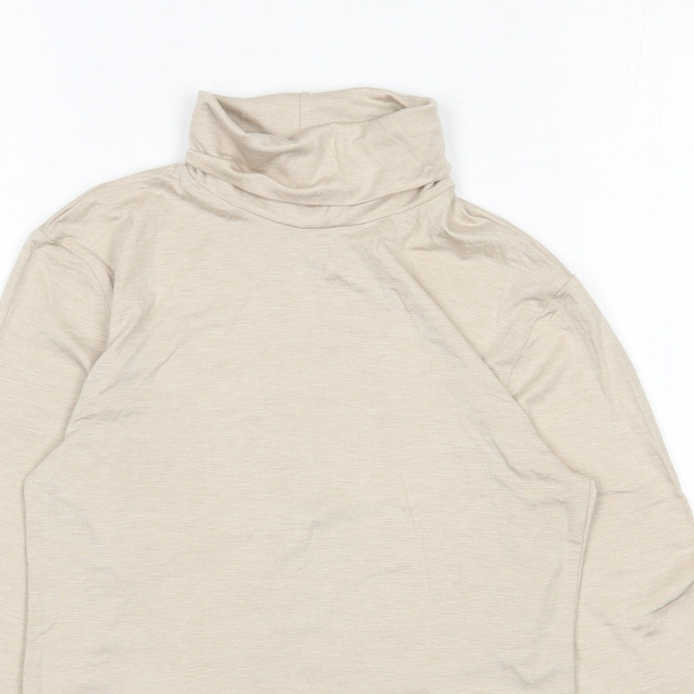 Marks and Spencer Womens Beige  Acrylic Jersey T-Shirt Size 14 Roll Neck