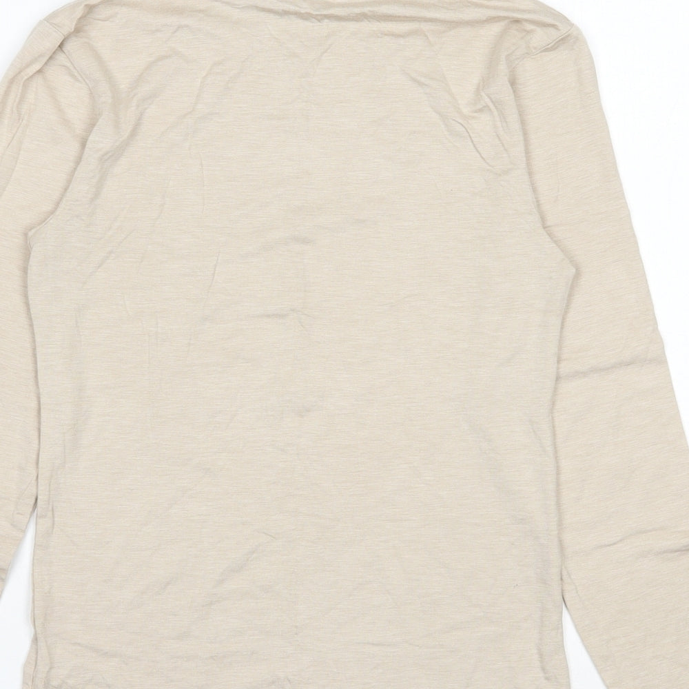 Marks and Spencer Womens Beige  Acrylic Jersey T-Shirt Size 14 Roll Neck