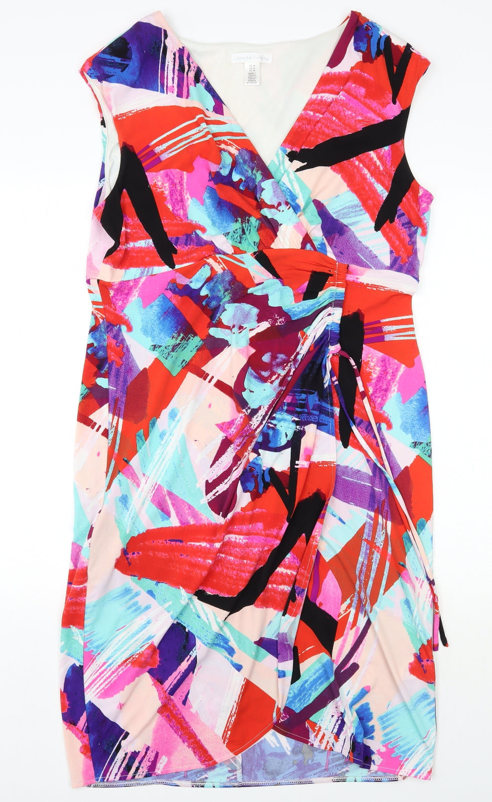 London Times Womens Multicoloured Geometric Polyester Wrap Dress  Size 20  V-Neck Pullover