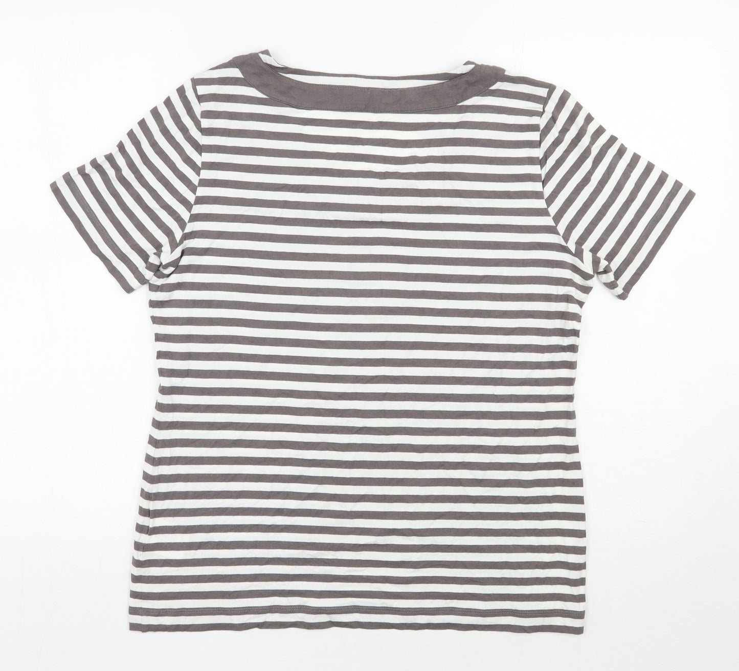 Jaeger Womens Grey Striped Viscose Basic T-Shirt Size L Scoop Neck
