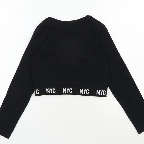 George Girls Black  Cotton Cropped T-Shirt Size 7-8 Years Round Neck Pullover