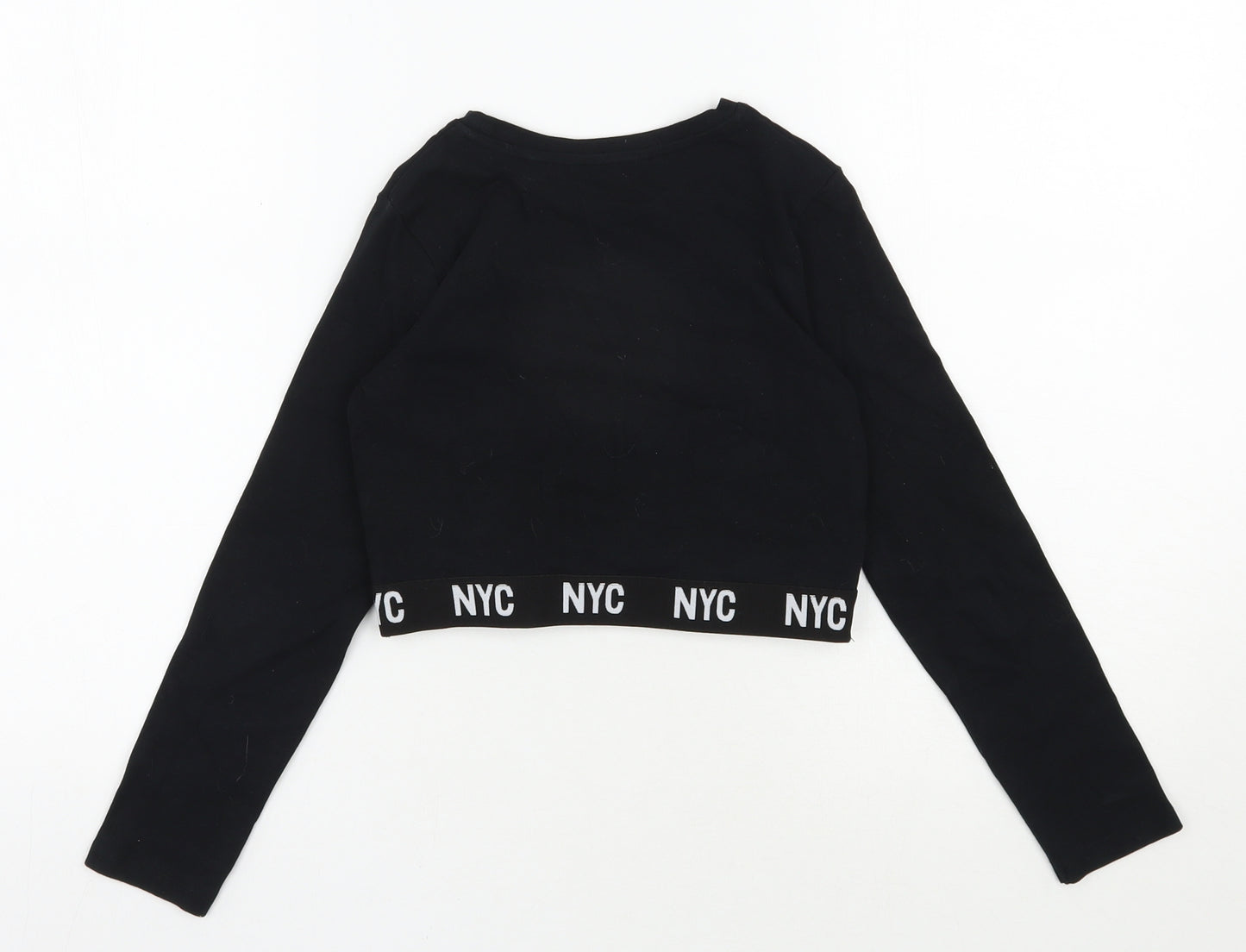 George Girls Black  Cotton Cropped T-Shirt Size 7-8 Years Round Neck Pullover