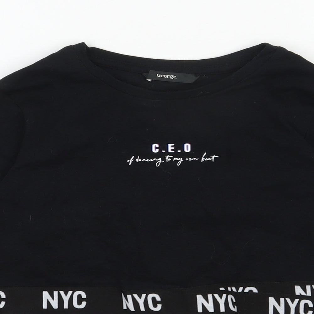 George Girls Black  Cotton Cropped T-Shirt Size 7-8 Years Round Neck Pullover