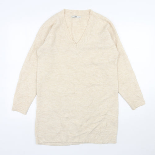 George Womens Beige V-Neck  Acrylic Tunic Jumper Size S