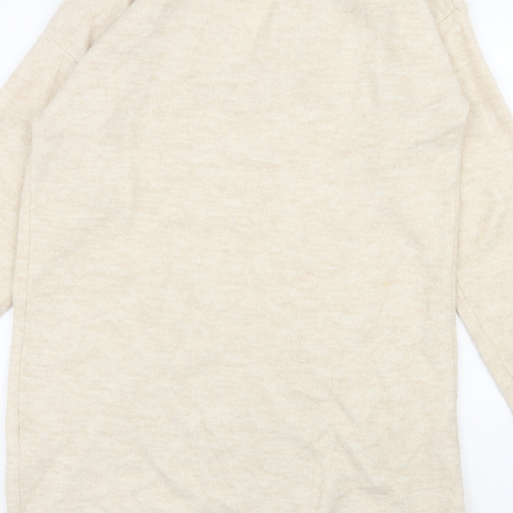 George Womens Beige V-Neck  Acrylic Tunic Jumper Size S