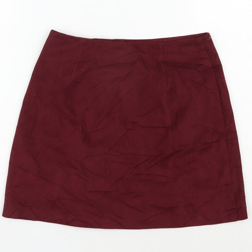 Primark Womens Red  Polyester A-Line Skirt Size 6   Button