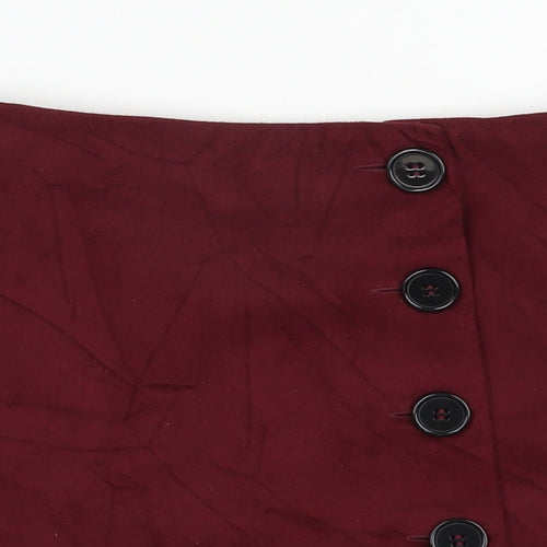 Primark Womens Red  Polyester A-Line Skirt Size 6   Button