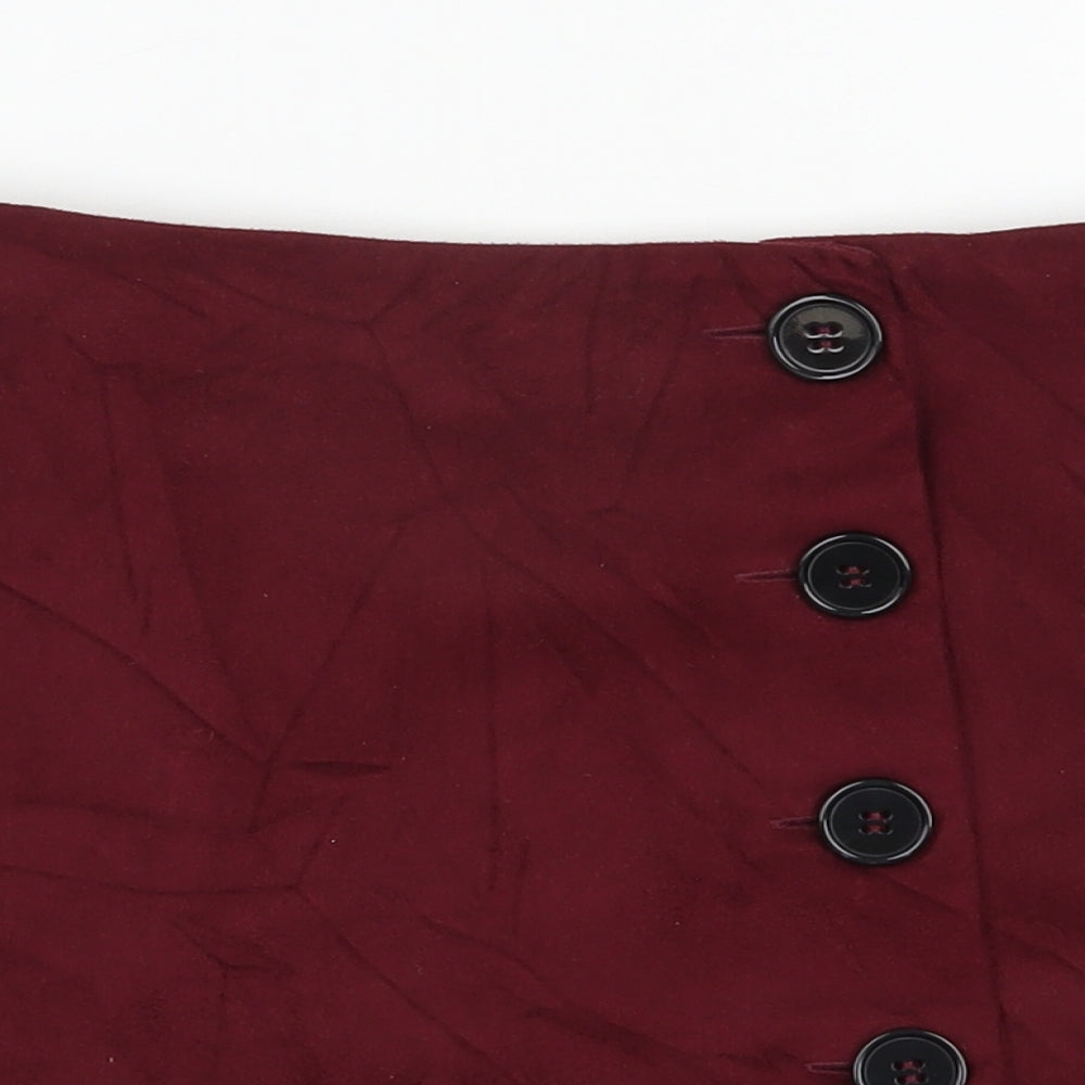 Primark Womens Red  Polyester A-Line Skirt Size 6   Button