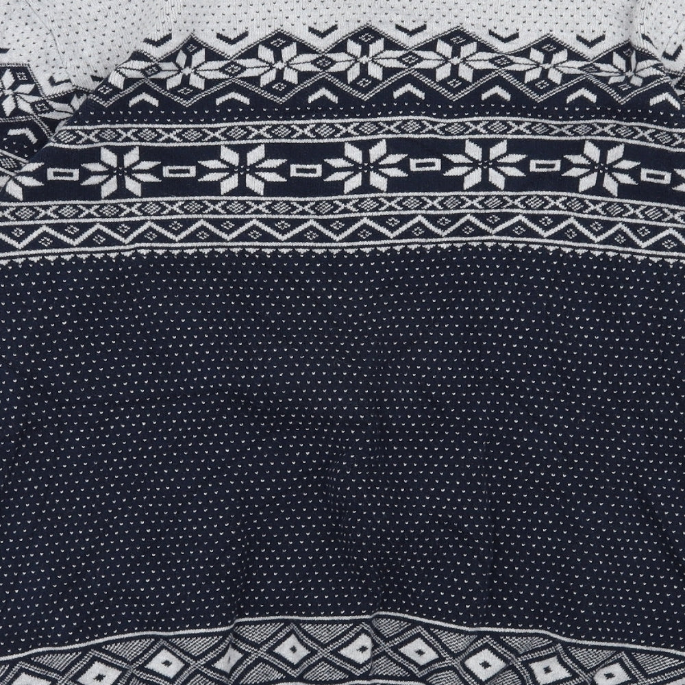 George Mens Blue Round Neck Fair Isle Cotton Pullover Jumper Size L
