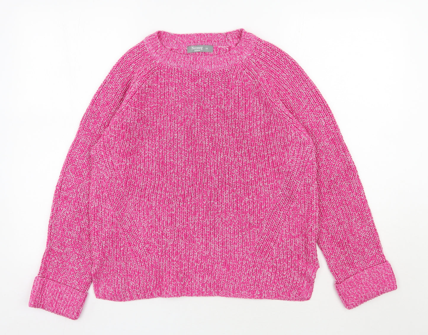 Nutmeg Womens Pink Round Neck  Cotton Pullover Jumper Size 12