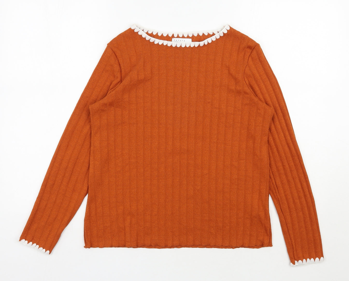 Papaya Womens Orange  Polyester Jersey Blouse Size 12 Boat Neck