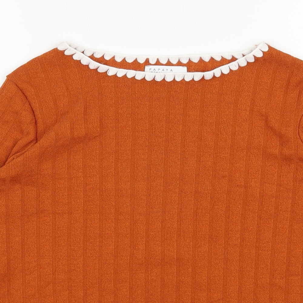 Papaya Womens Orange  Polyester Jersey Blouse Size 12 Boat Neck