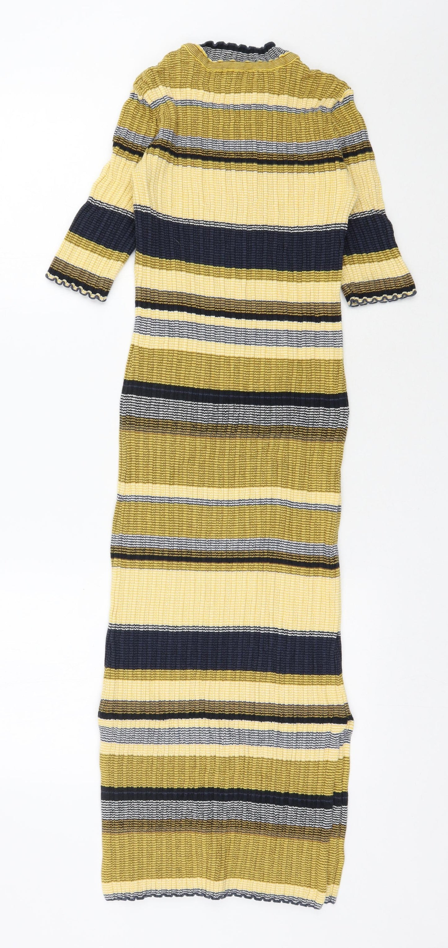 H&M Womens Yellow Striped Cotton Jumper Dress  Size S  Mock Neck Pullover
