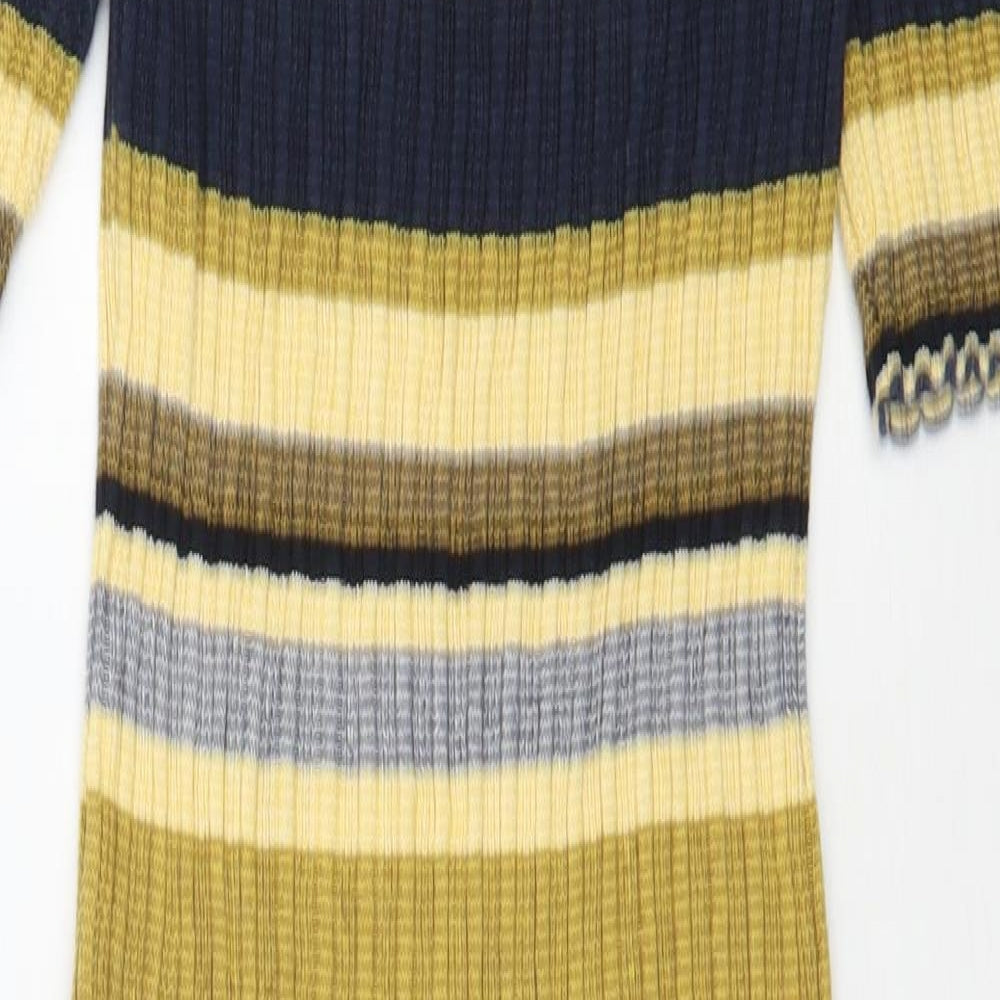 H&M Womens Yellow Striped Cotton Jumper Dress  Size S  Mock Neck Pullover
