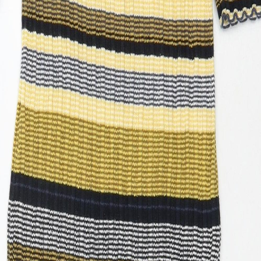 H&M Womens Yellow Striped Cotton Jumper Dress  Size S  Mock Neck Pullover