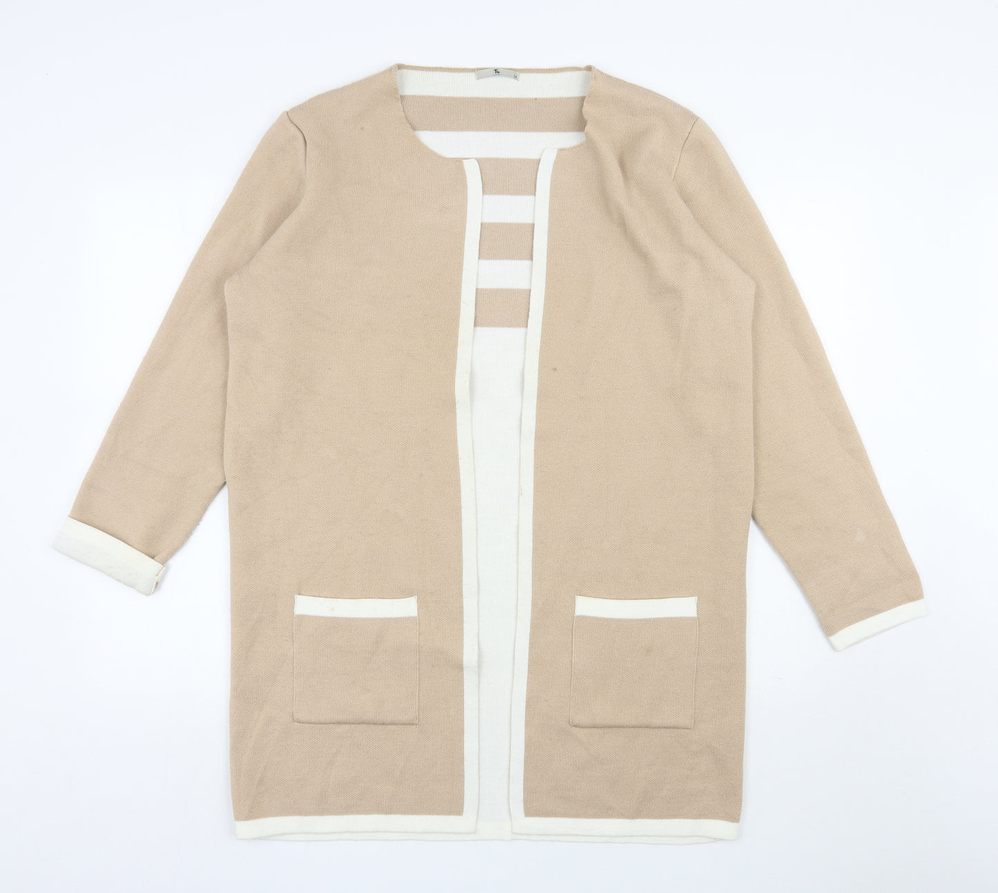 TU Womens Beige V-Neck  Acrylic Cardigan Jumper Size 16