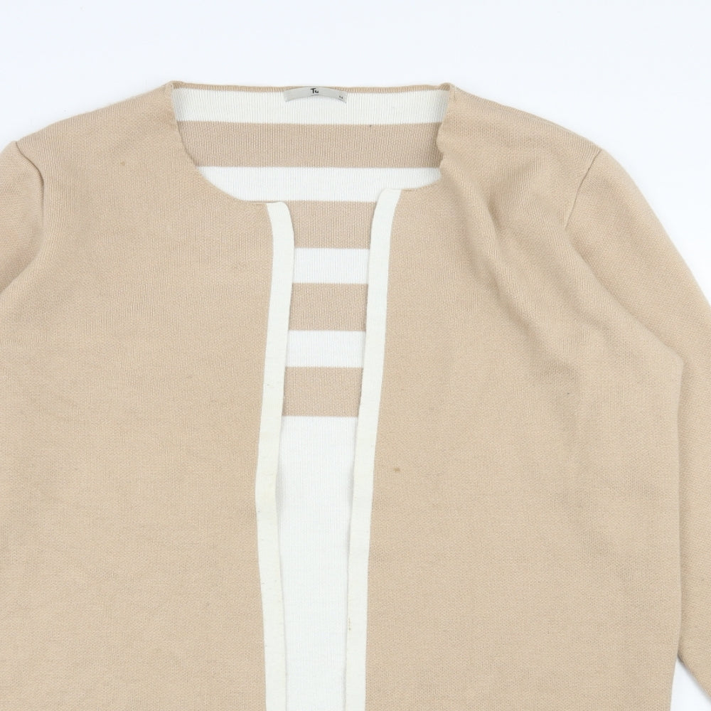 TU Womens Beige V-Neck  Acrylic Cardigan Jumper Size 16