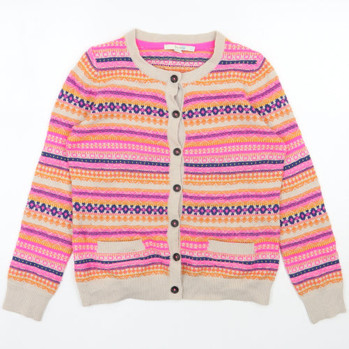 Boden Womens Multicoloured Round Neck Geometric Wool Cardigan Jumper Size 12