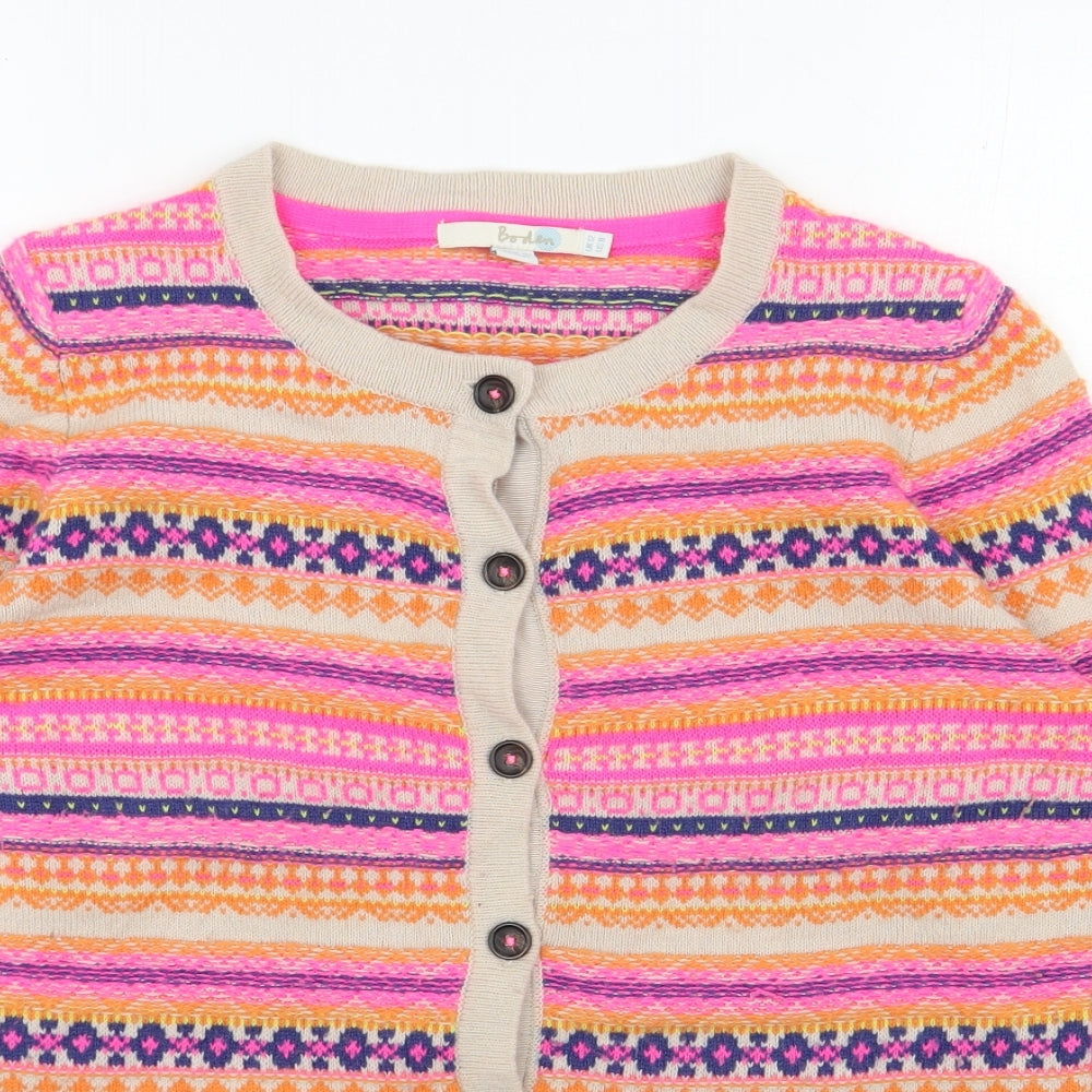 Boden Womens Multicoloured Round Neck Geometric Wool Cardigan Jumper Size 12