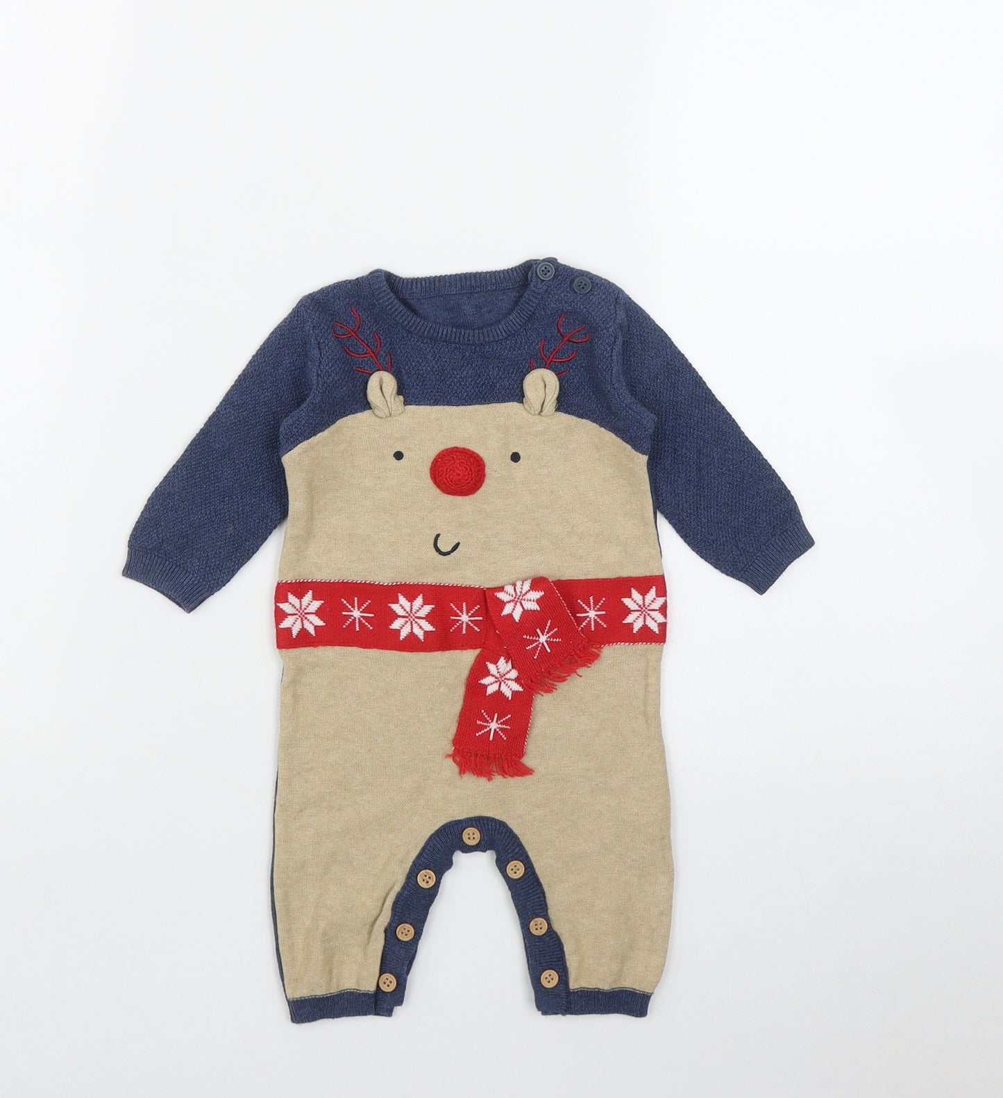 George Boys Blue  Cotton Unitard One-Piece Size 0-3 Months  Button - Christmas