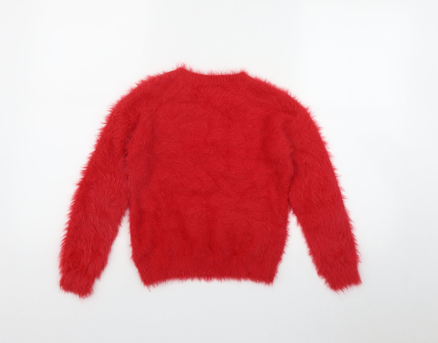 F&F Girls Red Round Neck  Polyamide Pullover Jumper Size 7-8 Years   - Rudolph