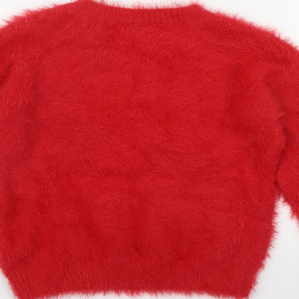 F&F Girls Red Round Neck  Polyamide Pullover Jumper Size 7-8 Years   - Rudolph
