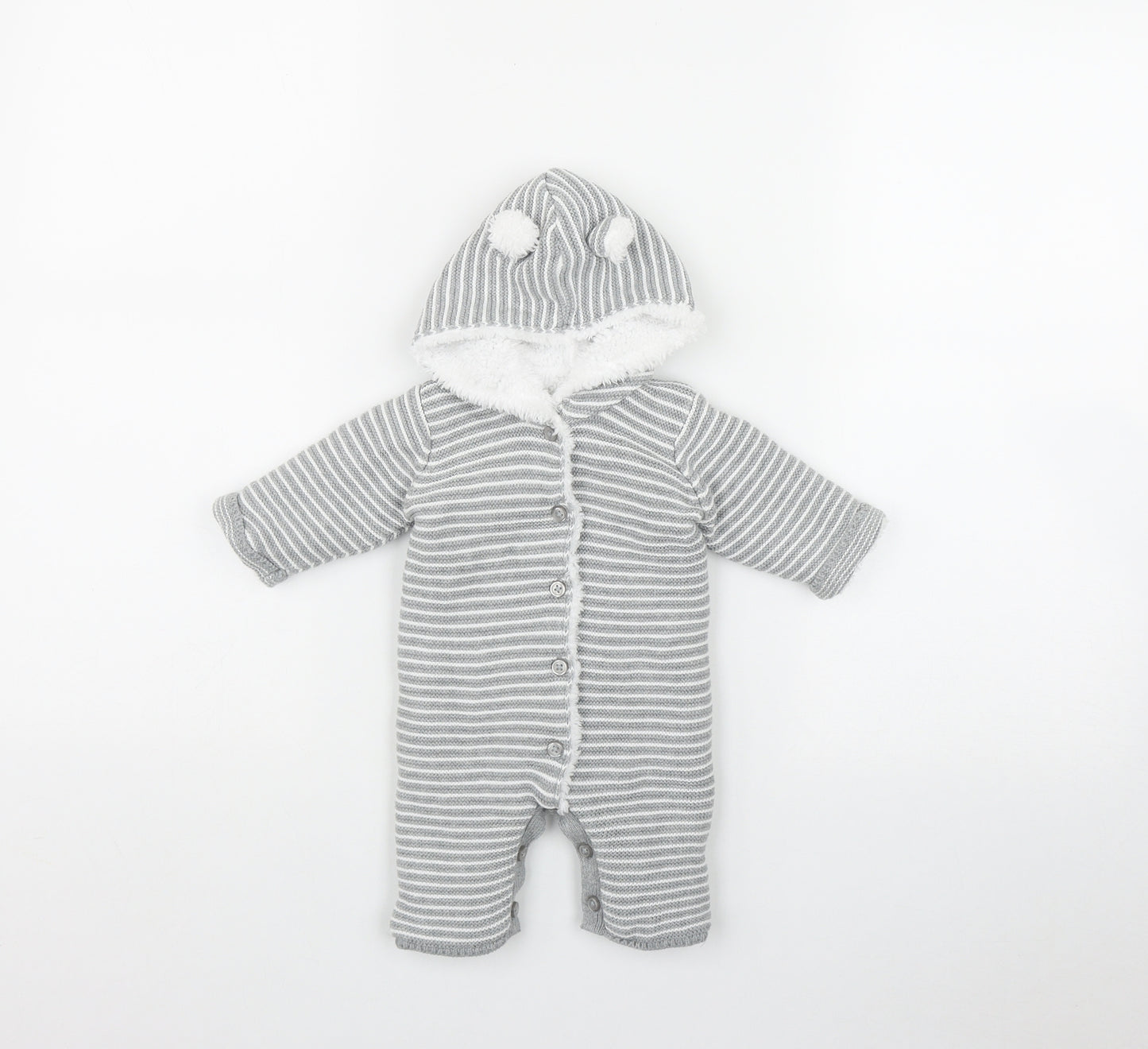 George Baby Grey Striped Cotton Coverall One-Piece Size Newborn  Button