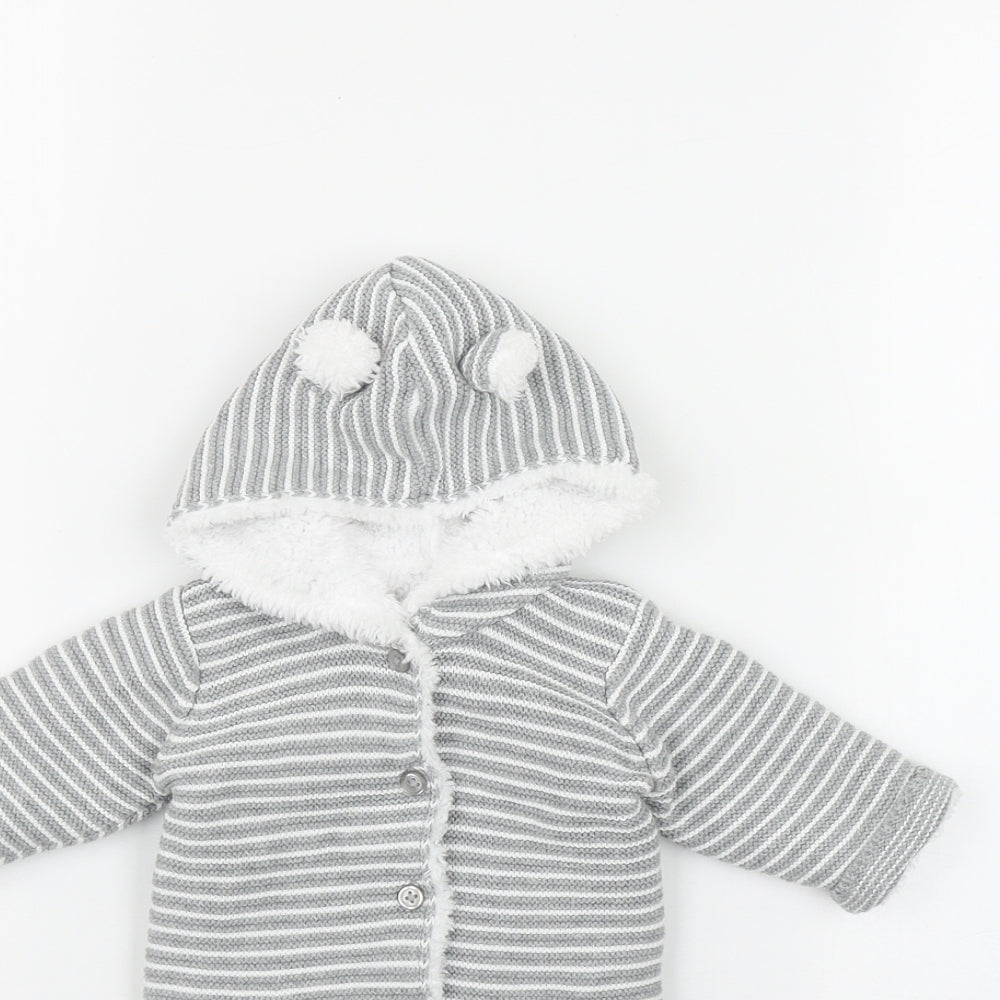 George Baby Grey Striped Cotton Coverall One-Piece Size Newborn  Button