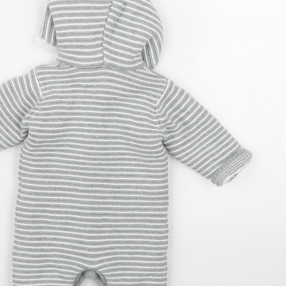 George Baby Grey Striped Cotton Coverall One-Piece Size Newborn  Button
