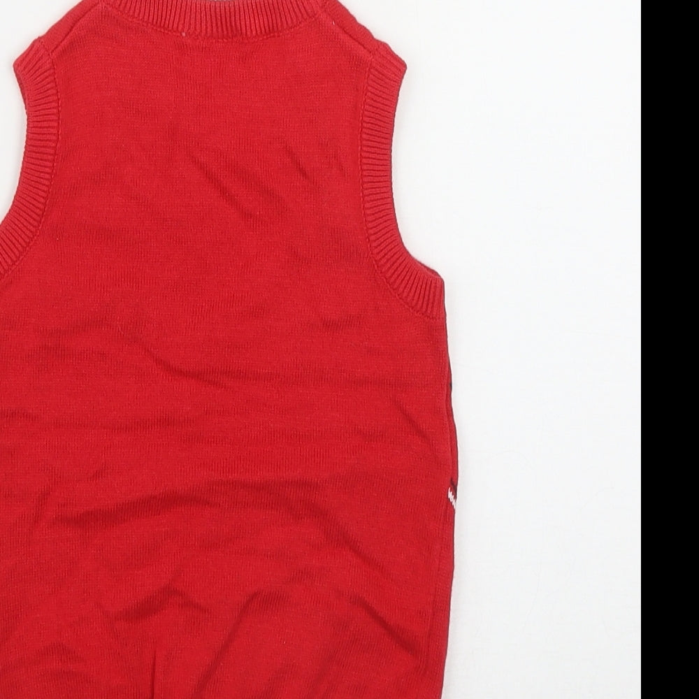 SO CUTE Boys Red  Cotton Vest Jumper Size 12-18 Months   - Christmas