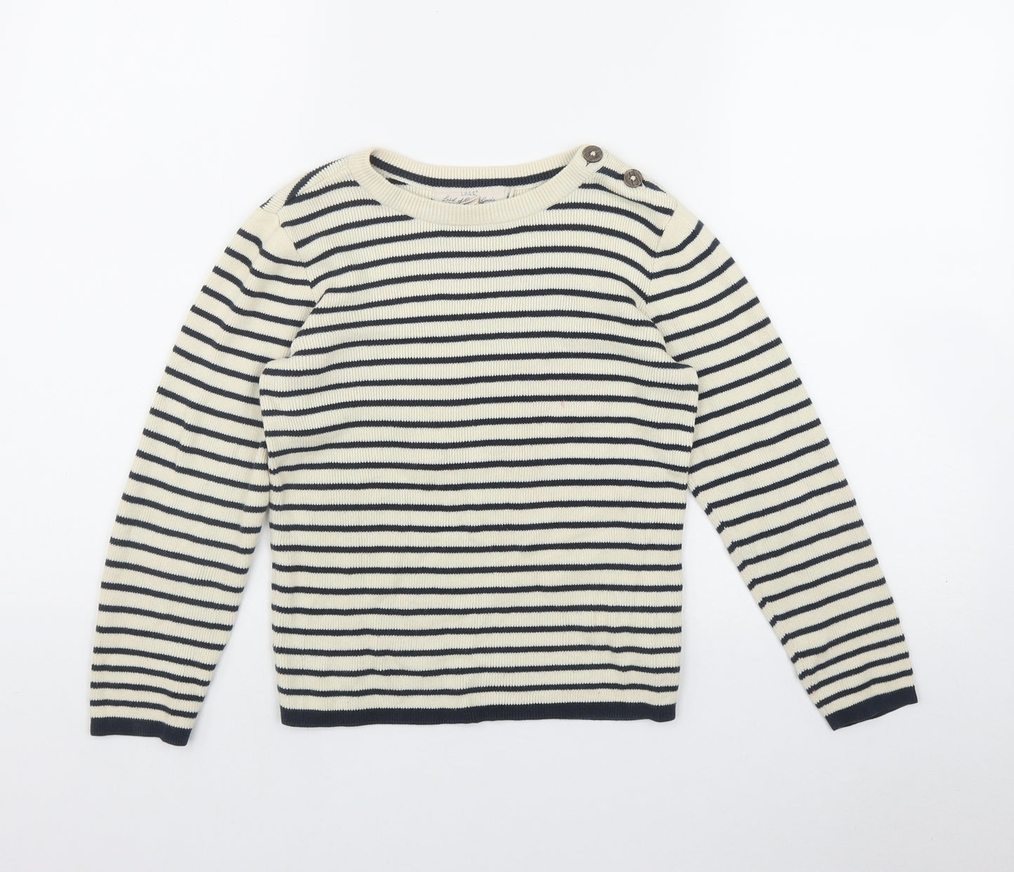 H&M Boys Ivory Round Neck Striped Cotton Pullover Jumper Size 7-8 Years  Button