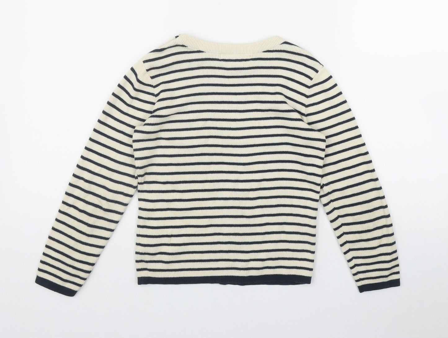 H&M Boys Ivory Round Neck Striped Cotton Pullover Jumper Size 7-8 Years  Button