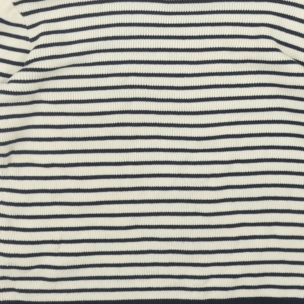 H&M Boys Ivory Round Neck Striped Cotton Pullover Jumper Size 7-8 Years  Button