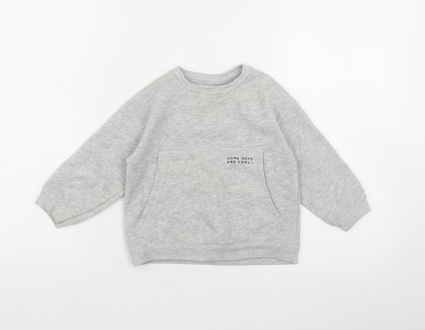 Zara Boys Grey  Polyester Pullover Sweatshirt Size 2-3 Years   - 'Some days are cool'