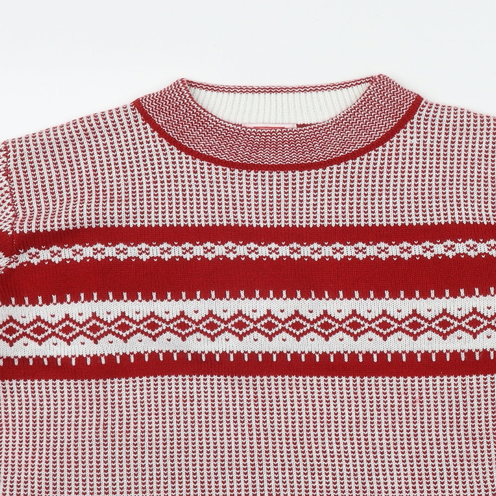 Damart Womens Red Round Neck Fair Isle Acrylic Pullover Jumper Size L