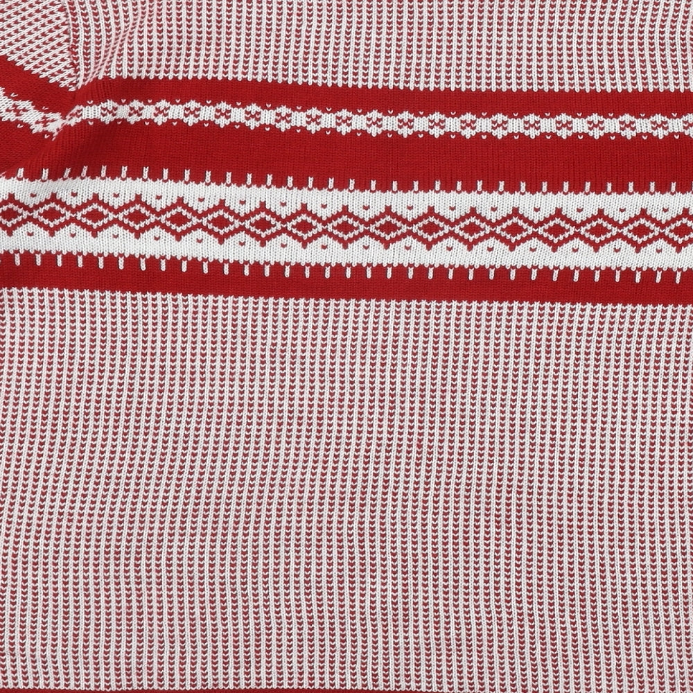 Damart Womens Red Round Neck Fair Isle Acrylic Pullover Jumper Size L