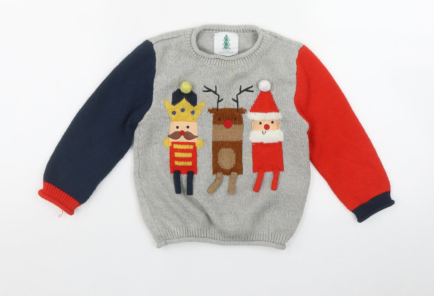 George Boys Grey Round Neck  Acrylic Pullover Jumper Size 2-3 Years   - Christmas