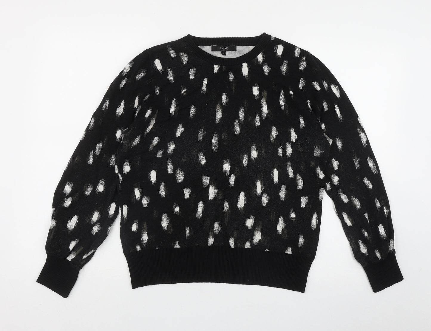 NEXT Womens Black Round Neck Geometric Viscose Pullover Jumper Size 14