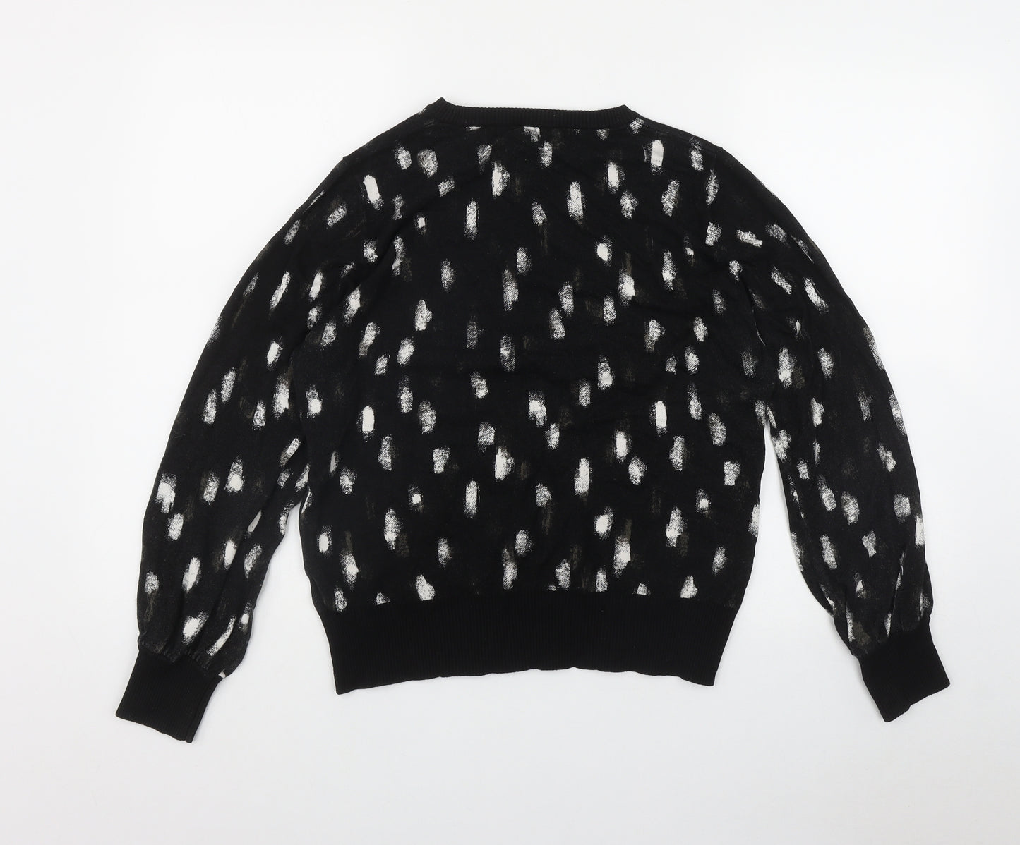 NEXT Womens Black Round Neck Geometric Viscose Pullover Jumper Size 14