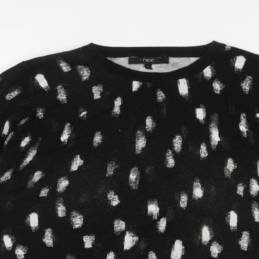 NEXT Womens Black Round Neck Geometric Viscose Pullover Jumper Size 14