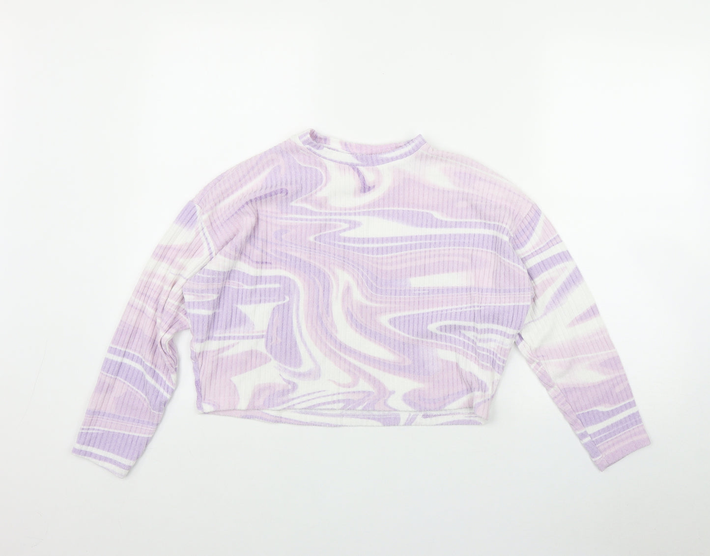 H&M Girls Purple  Viscose Basic T-Shirt Size 10-11 Years Round Neck  - Marble print