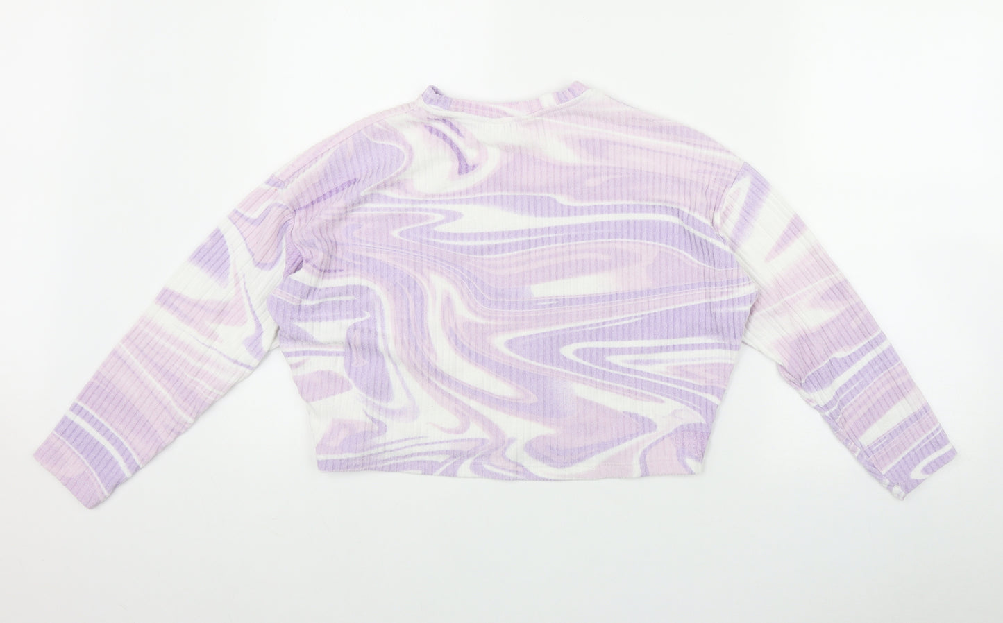 H&M Girls Purple  Viscose Basic T-Shirt Size 10-11 Years Round Neck  - Marble print