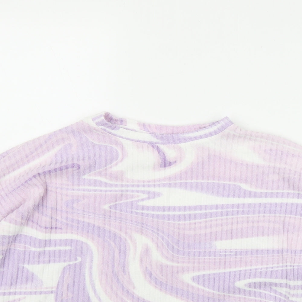 H&M Girls Purple  Viscose Basic T-Shirt Size 10-11 Years Round Neck  - Marble print