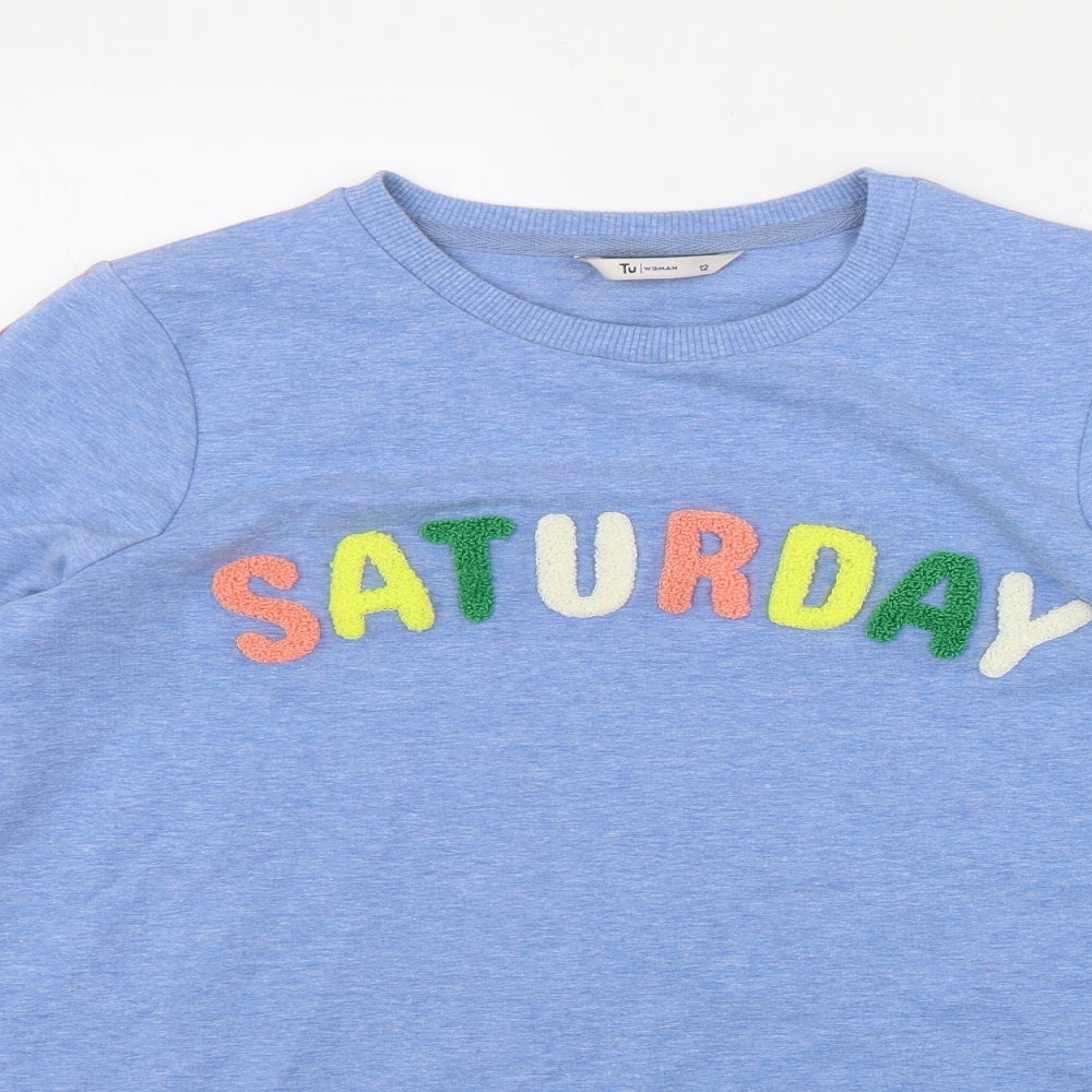 TU Womens Blue  Cotton Pullover Sweatshirt Size 12   - 'Saturday'