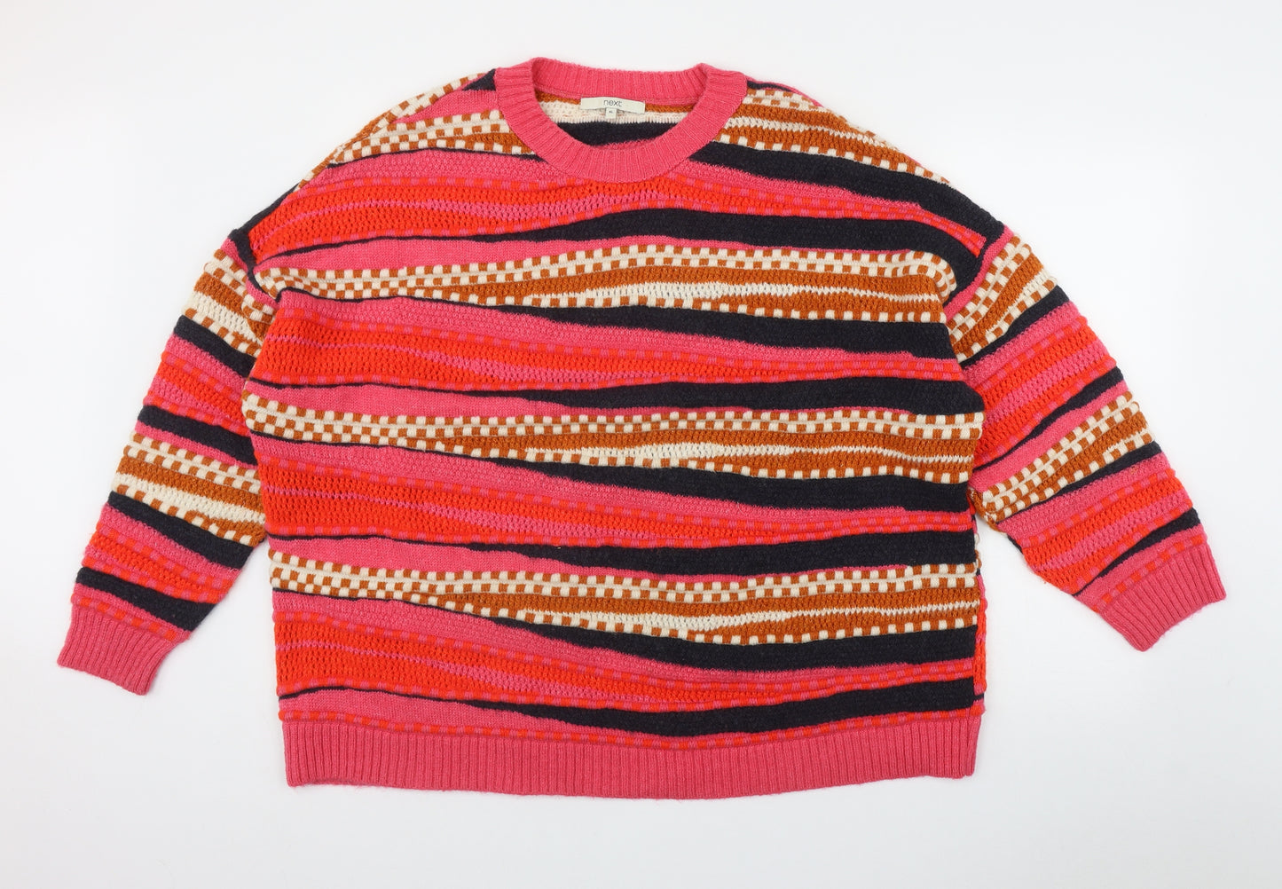 NEXT Womens Multicoloured Round Neck Striped Acrylic Pullover Jumper Size XL