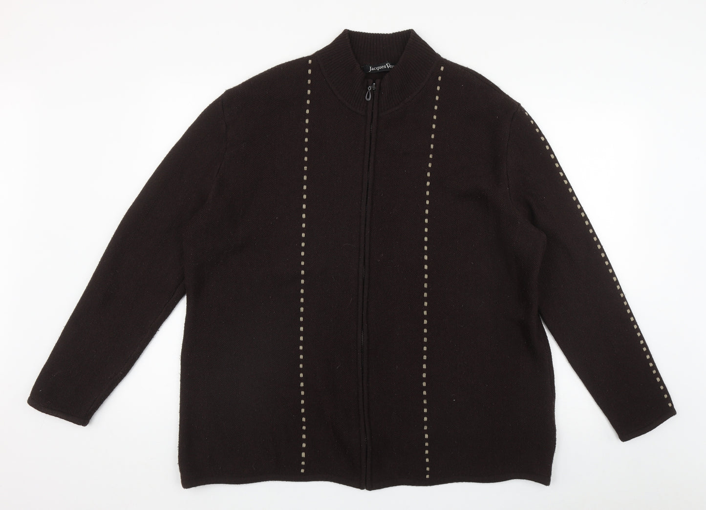 Jacques Vert Womens Brown Round Neck  Acrylic Full Zip Jumper Size XL